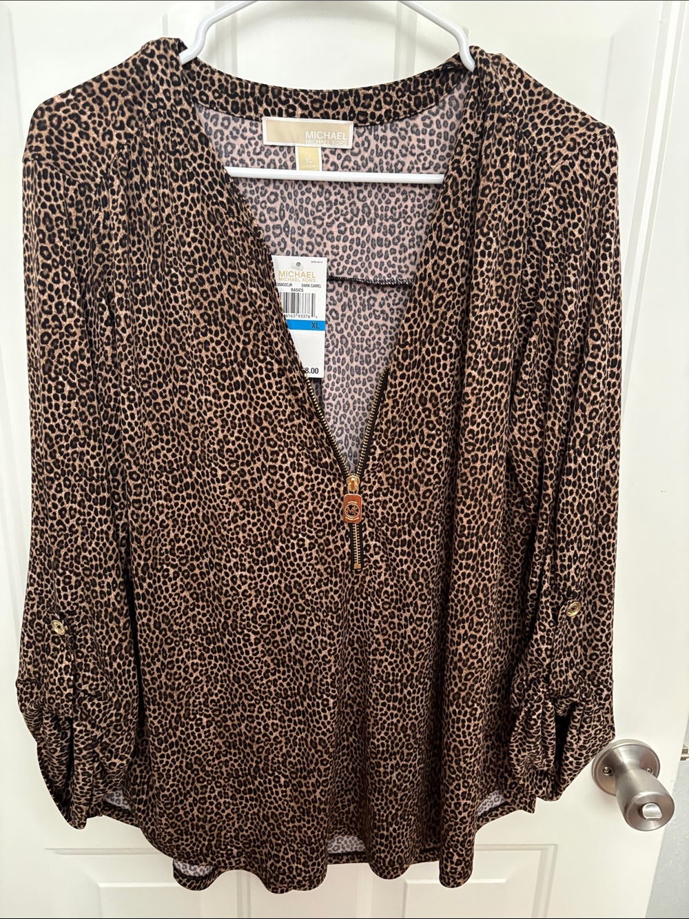 MICHAEL Michael Kors Brown and Black Leopard Print Zip Front Top